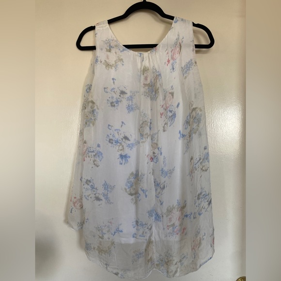 Ambra Italy Silk Floral Sleeveless Sheer Overlay Flowy Blouse- Size Large - Picture 6 of 8